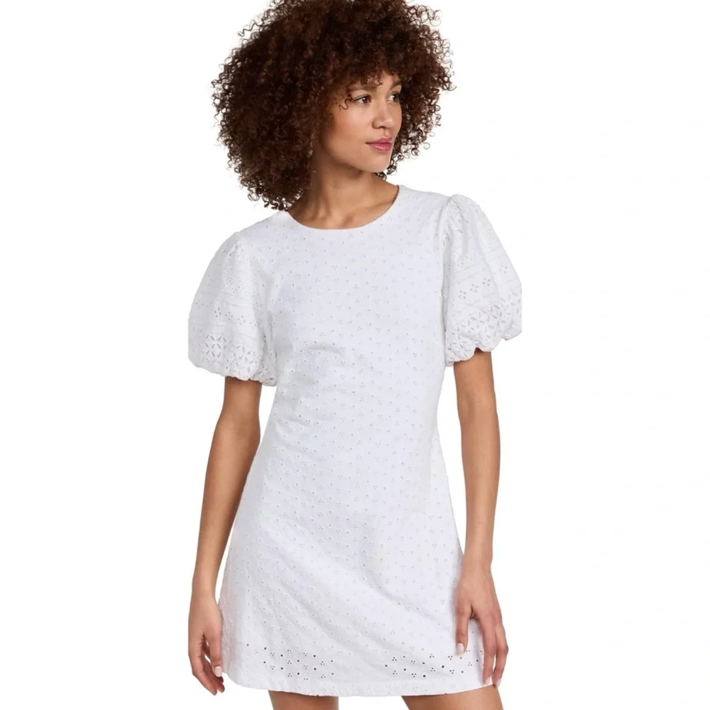 Free People Apricot Rose White Eyelet Mini Dress Open Back Size Medium - Picture 1 of 8
